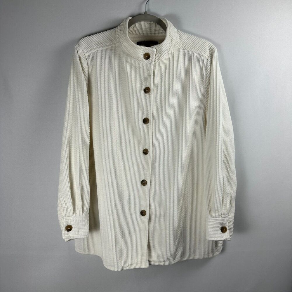 Chadwicks Corduroy Shirt Jacket Women L Cream Coastal Minimalist Lagenlook